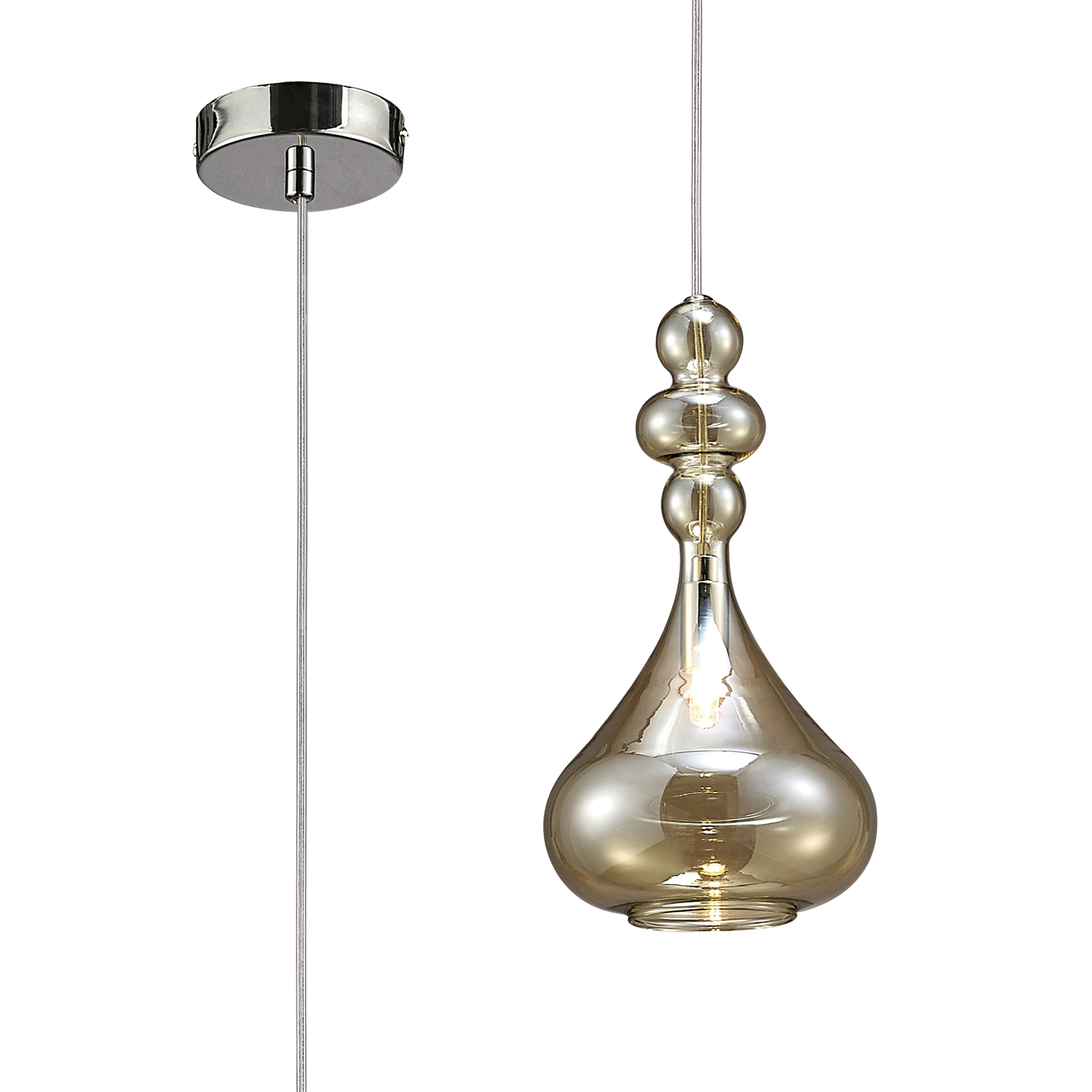 D0117  Reese Glass Pendant 1 Light Polished Chrome, Cognac